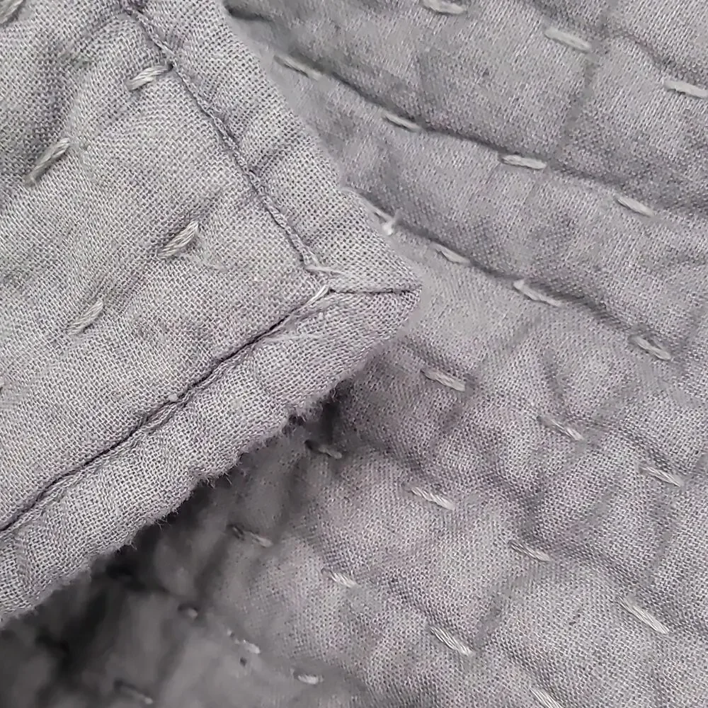 Pottery Barn Quilted Solid Gray/White pillow case Sham 26x 20 Cotton/Linen